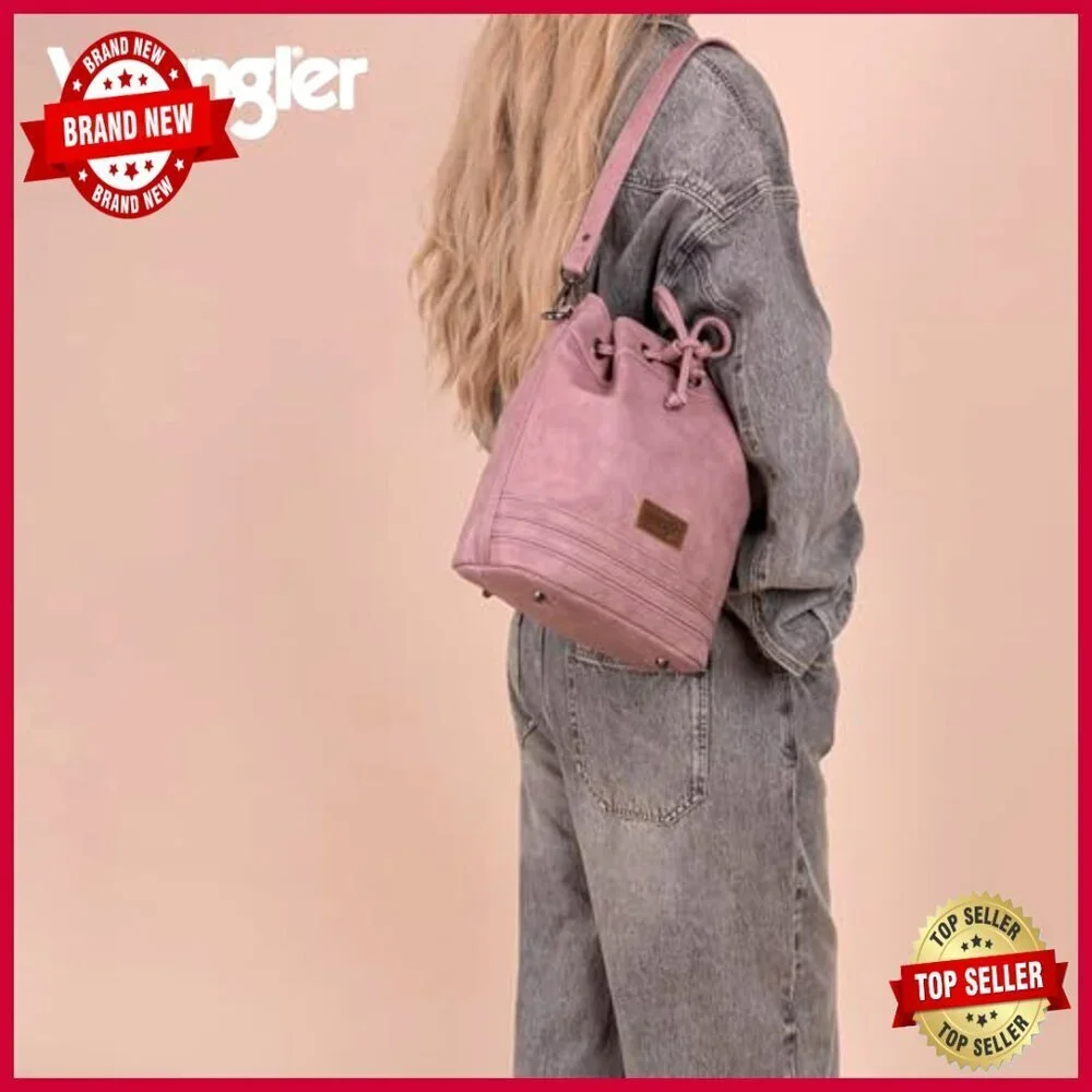 Vegan Leather Hobo Shoulder Bag with Drawstring, 10x5x10.4 Inches